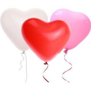 Folat - Ballonnen hartvorm assorti - 30cm - Kleur rood, roze, wit - 5st