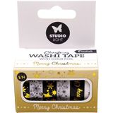 Sl-es-wash22 Studio Light - Essentials - Christmas - Washi Tape Black/White - Goud - Engels - 1cm - 5 meter - 6 rolletjes