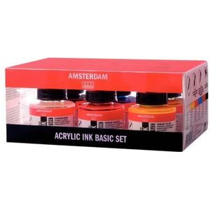 Amsterdam acrylic ink - set 6x pipet potjes van 30ml- De kleuren 105, 275, 369, 572, 227, 735