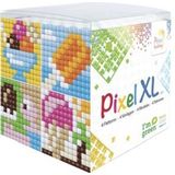 24115 Pixel XL kubus set - IJsje - 4 flexibele vierkante basisplaatjes 12x12 pixels en 12 pixelmatjes in diverse kleuren + 12 matjes