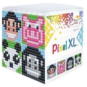 24111 Pixelhobby - Pixel XL kubus set - Dieren 1 - 4 vierkante basisplaatjes 12x12 pixels en 12 pixelmatjes in diverse kleuren + 12 matjes