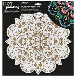 85505 Aladine Deco - Dot Painting - Relaxing Mandala - MDF vorm + stencil - Blanco - Sun - 30cm doorsnede - 2-delig