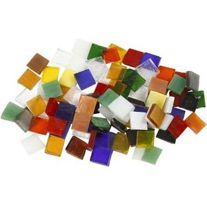 Creativ Company - 55527 Mozaiek tegels glas - 10x10mm - Diverse kleuren - Pot 454gram