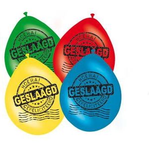 Folat - Ballonnen Geslaagd - 8st - 30cm - Rood, Geel, Groen, Blauw