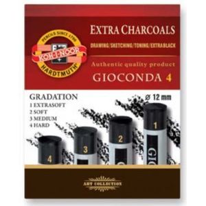 Koh-I-Noor - Gioconda Extra Charcoals - 4 verschillende gradaties - extra zacht, zacht, medium, hard - Zwart - 4st