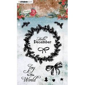 Sl-sj-stamp52 Studio Light - Stempel Sending Joy met een Kerstkrans en de tekst Joy to the World - 90mm