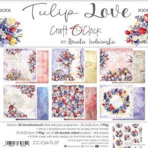 CC-C64-TL-07 Craft O'Clock - Paperpack - Tulip Love - 20,3x20,3cm - 190g - dubbelzijdig - 4x6 designs - 24 + 1 vellen