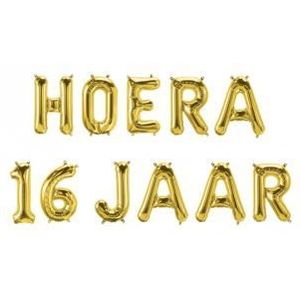 Paper Dreams - Foil Balloon Kit - Hoera 16 jaar - Goud - 40cm hoog - 10 meter lint - 11 ballonnen