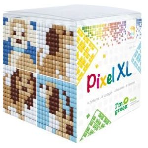 24121 Pixel XL kubus set - Hondje - 4 flexibele vierkante basisplaatjes 12x12 pixels en 12 pixelmatjes in diverse kleuren + 12 matjes