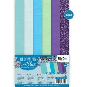 YC-4K-10026 Linen Cardstock Pack - Yvonne Creations - Blooming Blue - 5 kleuren + 1 - 21vel - 135x270mm