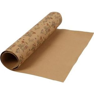 Faux Leather Papier - Rol 49,5x100cm - Lichtbruin met bloemen print - 350gr