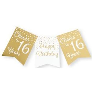 Party Flag Banner Gold/White - 16 Jaar