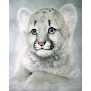 Diamond Painting Witte leeuw met ronde steentjes - 30x40cm