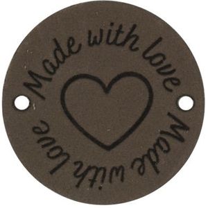 Durable - Leren Labels rond 3.5cm - Made with love - Taupe 2st