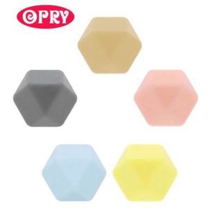 Opry - Siliconen kralen - Hexagon - 14mm - 5st - Grijs, Bruin, Roze, Geel, Blauw