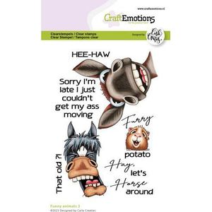 Craft Emotions - Clearstamp A6 - Funny Animals 3 - Ezel, Paard, Hamster - 9 stempels