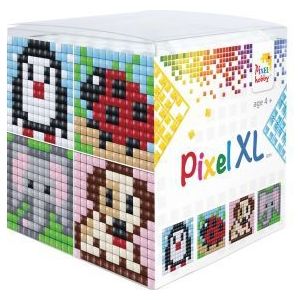 24113 Pixelhobby - Pixel XL kubus set - Dieren 3 - 4 vierkante basisplaatjes 12x12 pixels en 12 pixelmatjes in diverse kleuren + 12 matjes