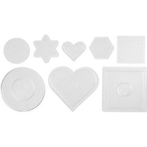 Creativ Company - Onderplaten voor strijkkralen - 7 tot 15cm - Transparant - Set 8st - Vierkant, cirkel, hart, ster, hexagon
