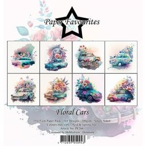 PF266 Paper Favourites - Paperpack - Floral Cars - 15x15cm - 200gsm - enkelzijdig - 3x8 designs - 24vel
