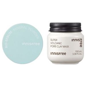 innisfree - No-Sebum Mineral Powder (New Version) - 5g (1ea) + Super Volcanic Pore Clay Mask - 100ml (1ea) Set