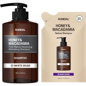 KUNDAL - Honey & Macadamia Nature Shampoo - 500ml + Refill Pack 400lml Set - White Musk