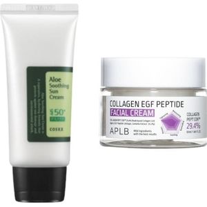 COSRX - Aloe Soothing Sun Cream SPF50+ PA+++ - 50ml + APLB - Collagen EGF Peptide Facial Cream - 55ml Set