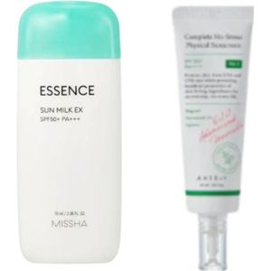 MISSHA All Around Safe Block Essence Sun Milk EX - 70ml (SPF50+ PA+++) X AXIS-Y - Complete No Stress Physical Sunscreen SPF50+