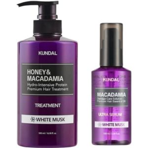 KUNDAL - Honey & Macadamia Protein Hair Treatment - 500ml + Hair Serum - 100ml Set - White Musk