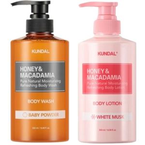 KUNDAL - Honey & Macadamia Pure Body Wash + Lotion - 500ml Set - White Musk