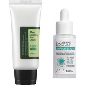 COSRX - Aloe Soothing Sun Cream SPF50+ PA+++ - 50ml + APLB - Glutathione Niacinamide Ampoule Serum - 40ml Set