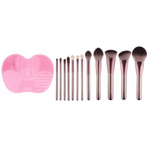 MissLady - Silicone Makeup Brush Cleaner - 1pc (15.5cm X 11.5cm) - Pink X MissLady - Set Of 12 Make Up Brushes - 1set/12pcs -...