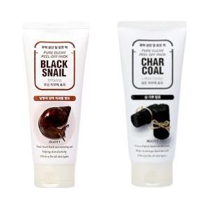 Jigott - Pure Clean Peel Off Pack No.Black Snail - 180ml (1ea) + Pure Clean Peel Off Pack No.Charcoal - 180ml (1ea) Set