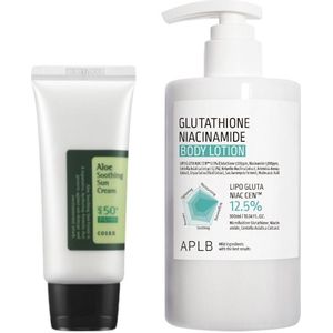 COSRX - Aloe Soothing Sun Cream SPF50+ PA+++ - 50ml + APLB - Glutathione Niacinamide Body Lotion - 300ml Set