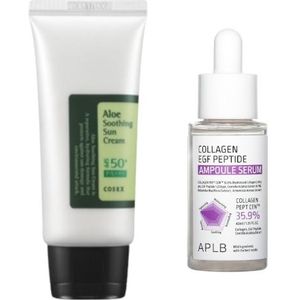 COSRX - Aloe Soothing Sun Cream SPF50+ PA+++ - 50ml + APLB - Collagen EGF Peptide Ampoule Serum - 40ml Set