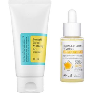 COSRX - Low pH Good Morning Gel Cleanser - 150ml + APLB - Retinol Vitamin C Vitamin E Ampoule Serum - 40ml Set