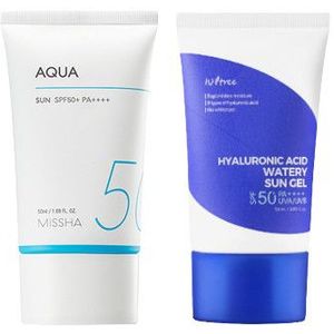 Isntree - Hyaluronic Acid Watery Sun Gel SPF50+ PA++++ - 50ml X MISSHA - All-Around Safe Block Aqua Sun SPF50+ PA++++ - 50ml Set