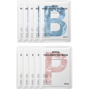 Ottie Beta Hyaluronic 100 Mask 5pcs + Pepta Collagen 100 Mask 5pcs Set
