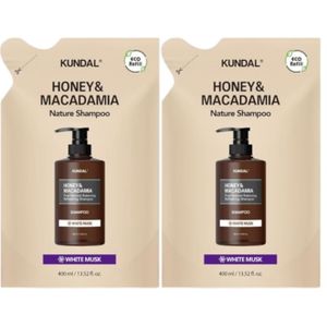 KUNDAL - Honey & Macadamia Nature Shampoo - Refill Pack - 400ml DUO Set - White Musk