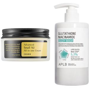 COSRX - Advanced Snail 92 All In One Cream - 100g + APLB - Glutathione Niacinamide Body Wash - 300ml Set