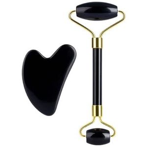 MissLady - Face Roller with Scraping Board Gua Sha Massage Set - 2pc/set - Black