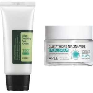 COSRX - Aloe Soothing Sun Cream SPF50+ PA+++ - 50ml + APLB - Glutathione Niacinamide Facial Cream - 55ml Set