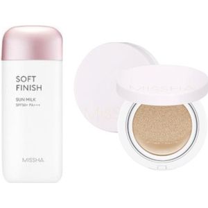 MISSHA All-Around Safe Block Soft Finish Sun Milk SPF50+ PA+++ - 70ml (1ea) + Magic Cushion Cover Lasting - 15g (SPF50+ PA+++)