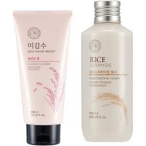THE FACE SHOP Rice Water Bright Foaming Cleanser - 300ml (1ea) + Rice & Ceramide Moisturizing Toner - 150ml (1ea) Set