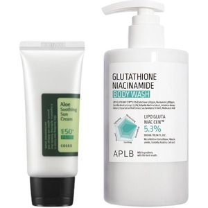 COSRX - Aloe Soothing Sun Cream SPF50+ PA+++ - 50ml + APLB - Glutathione Niacinamide Body Wash - 300ml Set
