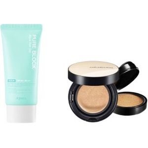 A'PIEU - Pure Block Aqua Sun Gel SPF50+ PA+++ X Jung Saem Mool - Essential Skin Nuder Cushion - 14g+14g - Medium-Deep