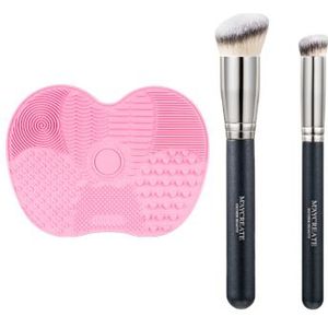 MissLady - Silicone Makeup Brush Cleaner - 1pc (15.5cm X 11.5cm) - Pink X MissLady - Foundation & Concealer Brush Set - 2pcs/1 Set