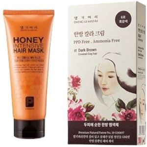 Daeng gi Meo Ri - Honey Intensive Hair Mask - 150ml + Medicinal Herb Hair Color - 120g - Dark Brown Set