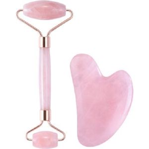 MissLady - Face Roller with Scraping Board Gua Sha Massage Set - 2pc/set - Pink