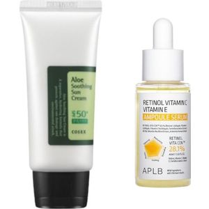 COSRX - Aloe Soothing Sun Cream SPF50+ PA+++ - 50ml + APLB - Retinol Vitamin C Vitamin E Ampoule Serum - 40ml Set