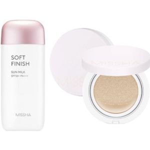 MISSHA All-Around Safe Block Soft Finish Sun Milk SPF50+ PA+++ - 70ml (1ea) + Magic Cushion Cover Lasting - 15g (SPF50+ PA+++)